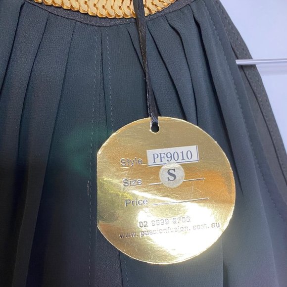 PASSION FUSION Black Maxi Dress Gold Trim - Picture 8 of 12